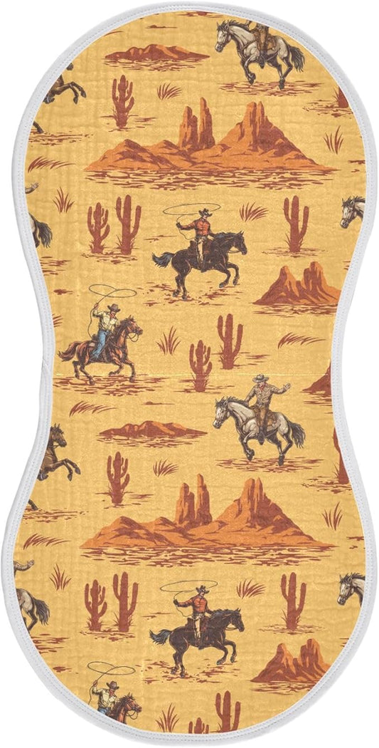 Muslin Burp Cloths for Baby Boys and Girls - 1-Pack Ultra Absorbent Western Desert Cowboy Muslin Washcloths, Newborn Towel, Milk Spit Up Rags, Burp Cloth Bib for Unisex, 22 x 11 Inch
