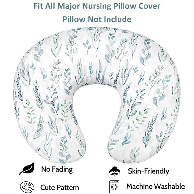 DILIMI Nursing Pillow Cover, Soft Stretchy Nursing Cover for Breastfeeding Pillow, 1 Pack Reversible Removable Slipcover for Baby Boy and Girls, Green Leaf