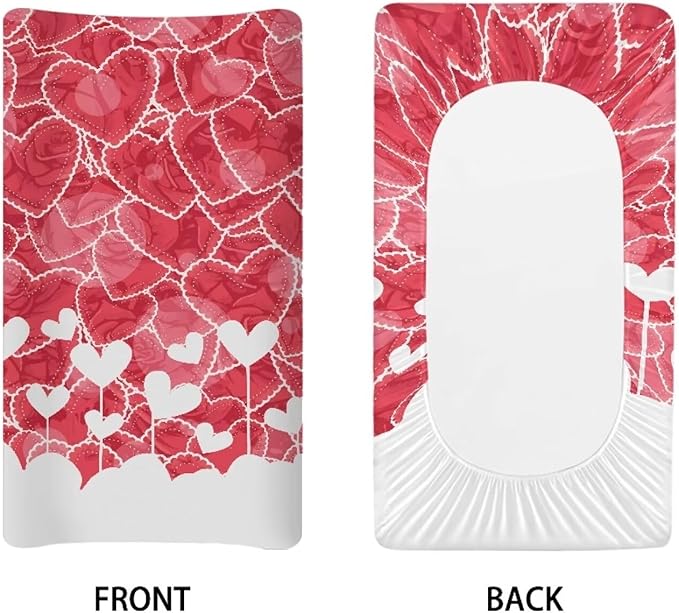 Heart Valentine Changing Table Cover for Boys Girls Waterproof Breathable Sheet Crib Mat Stain Resistant Table Sheets Stretchy Diaper Changing Cover