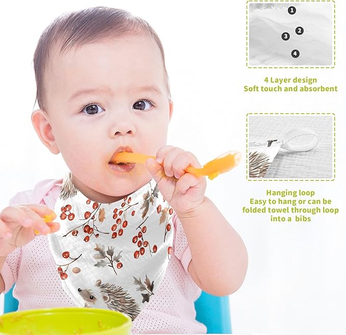 vvfelixl Baby Muslin Washcloths Forest Hedgehog Baby Burp Cloths Cotton Babys Face Towel for Newborn Infants Boys Girls Soft and Absorbent 11.8 X 11.8 in, 3 Pack