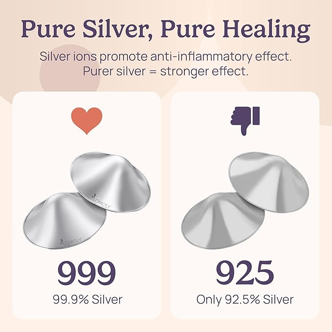 Silver Nursing Cups: Pure 999 Silver Nipple Shield | Breastfeeding Nursing Cups w/Breast Shields and Hands-Free Breast Pump (L - 1.8x0.6 inch)
