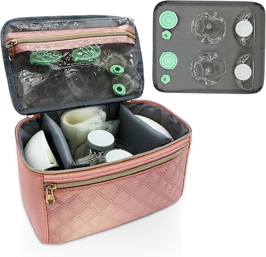 Wearable Breast Pump Bag for Elvie and Medela Pumps - Compact, Travel-Friendly Pump carrying case with Waterproof Mat - Ideal for Working Moms (Pink)