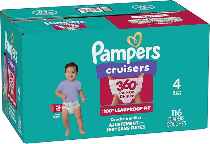 Pampers Diapers - Cruisers 360 - Size 4, 116 Count, Babyproof up to 100% Leakproof Pull-On Diaper