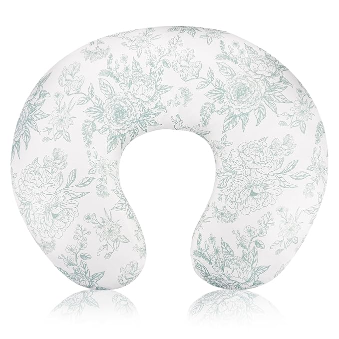 Nursing Pillow Cover, Removable Nursing Covers for Breastfeeding Pillows, Stretchy and Soft Fit for Baby Girls Boys Newborn, Green Flower (Only Cover)
