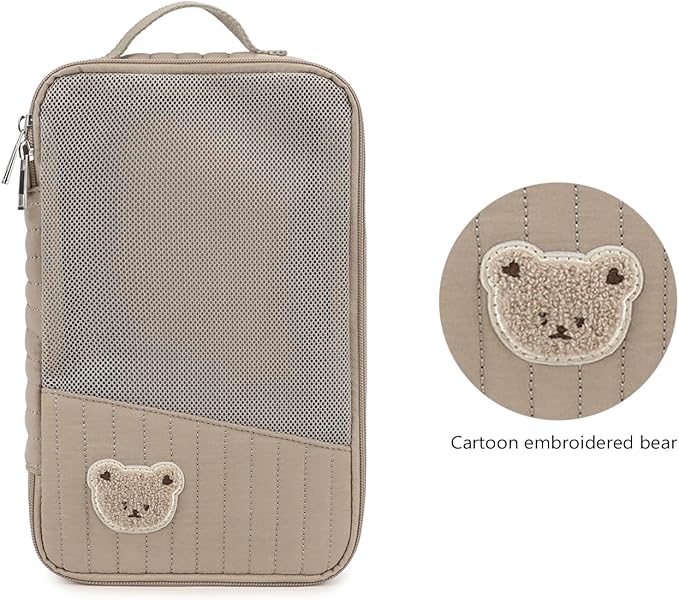 MOMIGO Baby Diaper Bag Organizer Pouches - 2 Pack Waterproof Pod Hanging Diaper Bag Cute Rabbit Bear Mesh Bag Reusable, Washable or Baby Cloth Diapers (Brown)