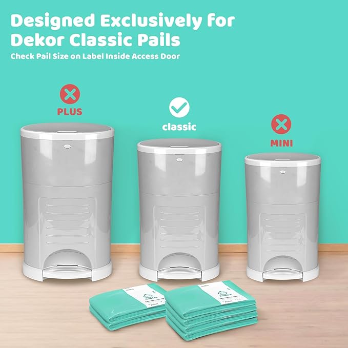 [10 Pack] Dekor Classic Diaper Pail Refills, Extra-Thick Continuous Liner Bags Compatible with Dekor Classic Diaper Pails, Strong Diaper Pail Refills for Baby & Adult Diapers, Nursery Odor Control