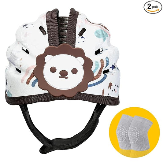 Baby Head Protector for Crawling and Walking, Anti-Collision Soft Infant Helmet for 6-24 Months, Breathable & Ultra-Lightweight & Expandable and Adjustable (Brown Lion)
