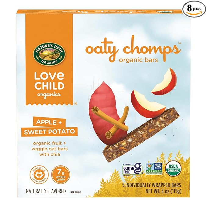 Love Child Organics Oaty Chomps Apple + Sweet Potato Snack Bars, 4 oz (Pack of 8), Gluten Free, Non-GMO, by Nature's Path