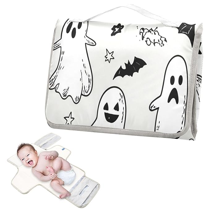 Graffiti Cute Ghosts and Bats Portable Changing Pad, Baby Changing Pad, Waterproof Diaper Changing Travel Bag for Boys and Girls