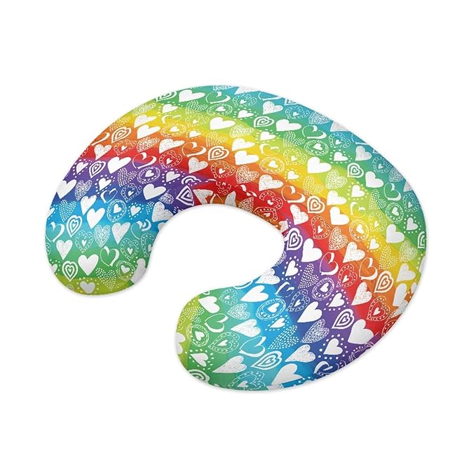 Forchrinse Rainbow Love Heart Nursing Pillow Cover Breastfeeding Pillow Slipcover for Baby Boys and Girls Soft Washable Nursing Pillow Case for Newborn