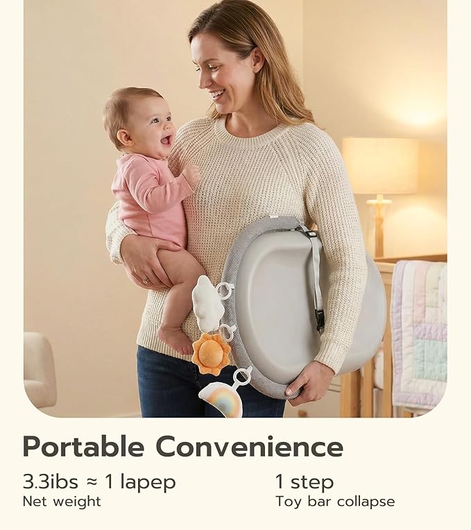 Mallify Wipe-Clean Baby Changing Pad, Waterproof Durable PU Pad, Soft & Non-Slip Safety Belt & Hanging Toys, Easy to Adjust & Removable Bar, Gray