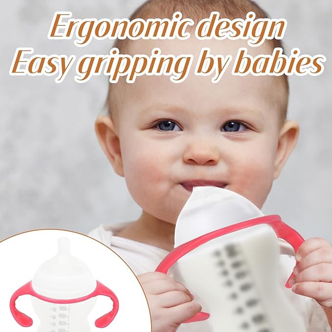 4pcs Baby Bottle Handles for Tommee Tippee, Ergonomic Non-Slip Grip BPA-Free Bottle Holder for Newborn Infant Hands Free Feeding (Pink)