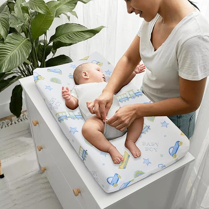 Owlowla Changing Pad Cover,Ultra Soft Cotton Changing Table Covers,Breathable&Durable Nursery Diaper Changing Pad Sheets for Baby Boys Girls(Baby Boy&Dino)