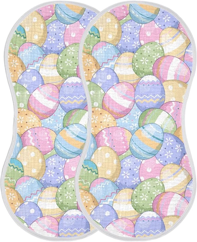 Muslin Burp Cloths for Baby Boys and Girls - 2-Pack Ultra Absorbent Easter Eggs Muslin Washcloths, Newborn Towel, Milk Spit Up Rags, Burp Cloth Bib for Unisex, 22 x 11 Inch