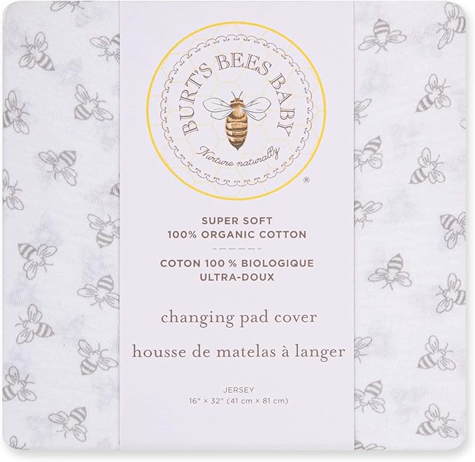 Burt's Bees Baby Unisex Baby Gift Set - Crib Sheet, Changing Pad Cover & Burp Cloths, 100% Organic Cotton Essentials Bundle