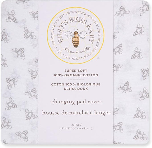 Burt's Bees Baby Unisex Baby Gift Set - Crib Sheet, Changing Pad Cover & Burp Cloths, 100% Organic Cotton Essentials Bundle