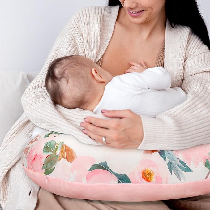 DILIMI Nursing Pillow Cover, Soft Stretchy Nursing Covers for Breastfeeding Pillows, 1 Pack Reversible Removable Slipcover for Baby Boy and Girls, Floral