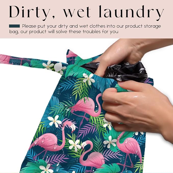 Wet Bag Wet Dry Bag For Swimsuit Travel Beach Pool Diapers Dirty Yoga Gym Clothes Toiletries Makeup Bag Flamingo Palm Leaf