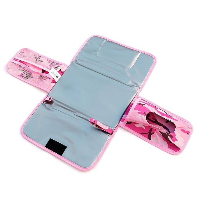 Pink Baby Camo Portable Diaper Changing Pad Waterproof Foldable Travel Mat with Pockets Soft Oxford Fabric Lightweight Compact Changing for Parents Multiple Pockets for Storage