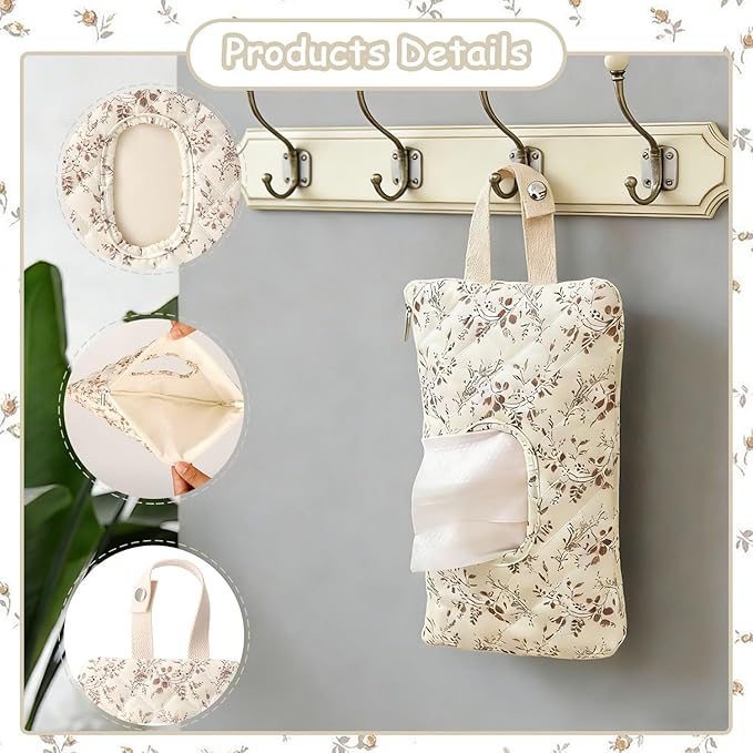 Baby Wipe Holder, Floral Quilted Dispenser Pouch Portable Mommy Bag for Travel Stroller Daily Casual (Beige)