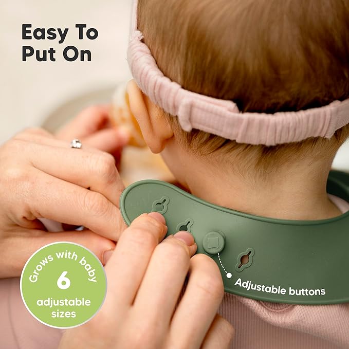 KeaBabies 2-Pack Silicone Bibs for Babies, Toddlers Girl, Boy – Sturdy Food-Grade Baby Bibs for Eating, Large Food Catcher, Clean & Put On Easily, Waterproof Toddler Feeding Essentials (Forest)