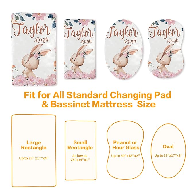 Custom Changing Pad Cover Set - Jersey Knit Comfy CozyUltra Soft Unisex Diaper Changing Table Covers with Personalized Name for Baby Boys Girls - Waterproof Ultra Soft 4 Pcs Set Style04