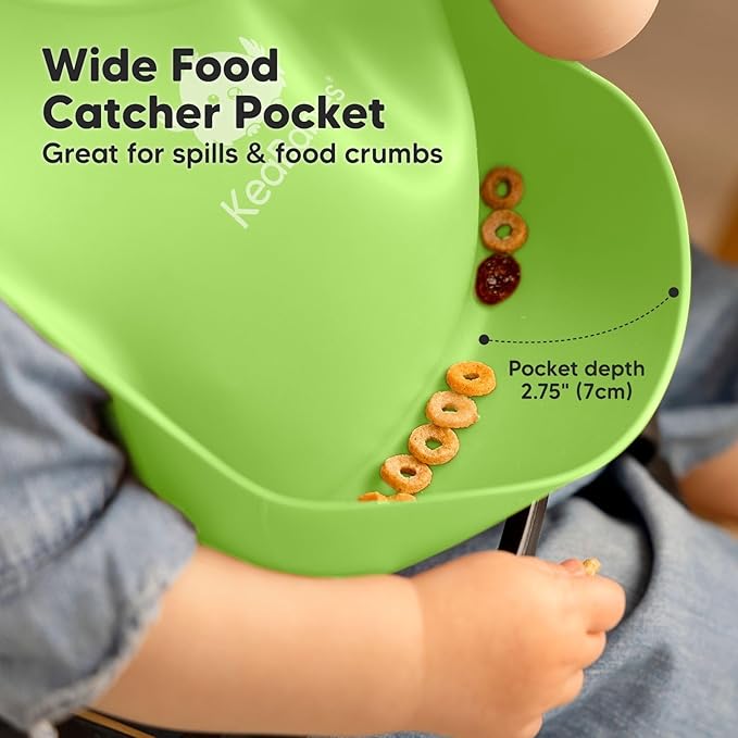 KeaBabies 2-Pack Silicone Bibs for Babies, Toddlers Girl, Boy – Sturdy Food-Grade Baby Bibs for Eating, Large Food Catcher, Clean & Put On Easily, Waterproof Toddler Feeding Essentials (Cloud Nine)
