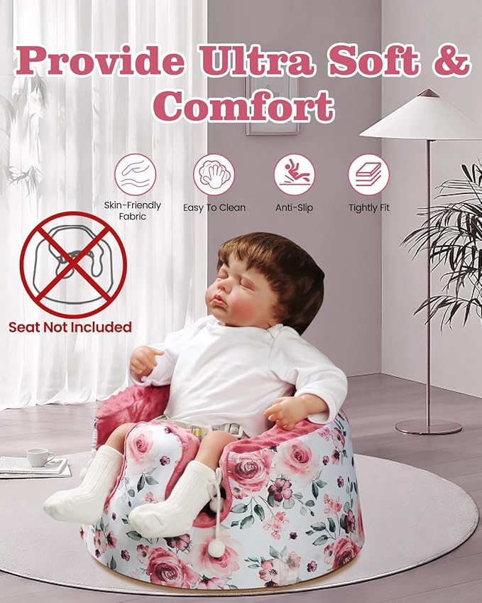 BOMOLOUR Seat Cover Compatible with Bumbo Seat and Nuby Seat, Floor Seat Cover for Boys and Girls, Removable Breathable Baby Seat Cover, New Designed, Anti-Slip, Seat Not Included, Red Flower