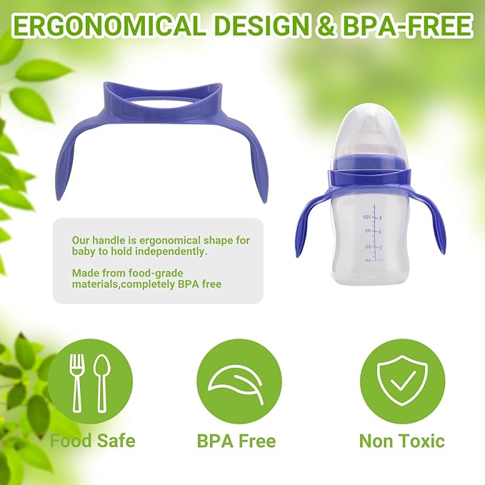 Bottle Handles Compatible with Lansinoh,Ergonomic BPA-Free Bottle Handles Only Compatible with Lansinoh 5oz and 8oz for Easy Feeding,4 Packs,Purple