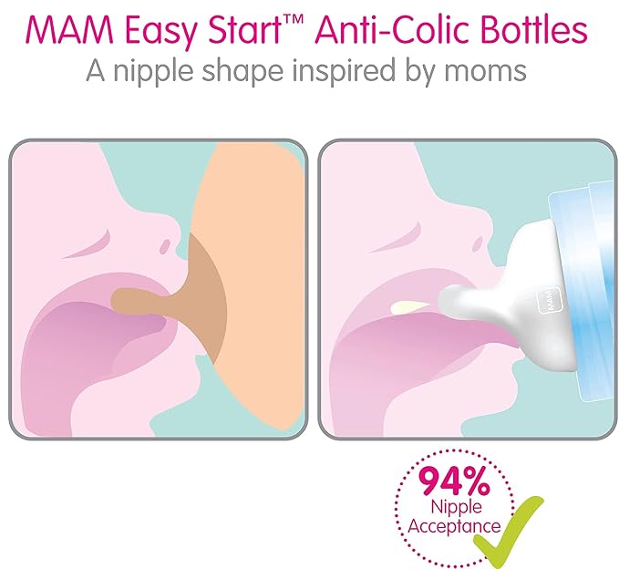 MAM Easy Active 11 oz & Matte Easy Start 9 oz Anti-Colic Baby Bottles, Fast & Medium Flow Nipples (2-Count)