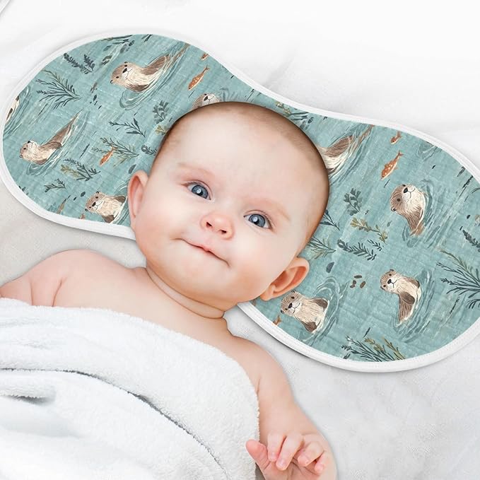 Otter Muslin Burp Cloths for Baby Boys and Girls - 4-Pack Ultra Absorbent Muslin Washcloths, Newborn Towel, Milk Spit Up Rags, Burp Cloth Bib for Unisex, 22 x 11 Inch
