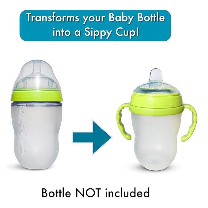 Sippy Spout Nipples with Bottle Handles for Comotomo Baby Bottles 2-Pack Soft Food Grade Silicone Spout, Transition Nipples, Converts Baby Bottle to Sippy Cup, Spill Proof, BPA-Free, 4+ months (Green)