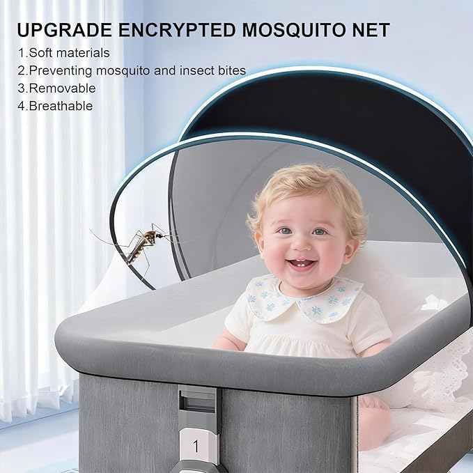 Bassinet Net Cover for Baby to Keep Insects/Bugs/Cats Out, Mosquito Net for Bassinet to Block Light with Two-Way Zippers, Breathable Mesh Holes, Ink-Shadow White