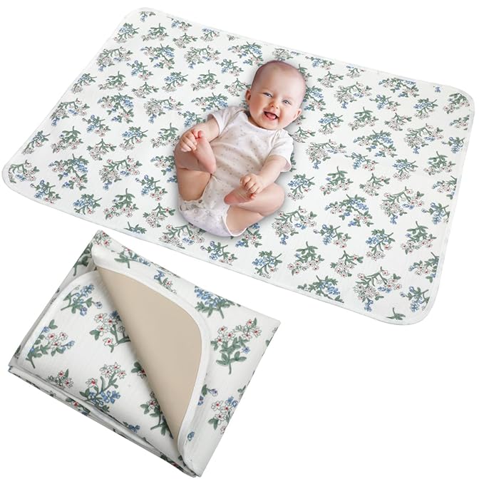Baby Diaper Changing Pad, 19.7"x25.6" Waterproof Changing Pad Liners with 100% Muslin Cotton Front Top and Leather Back, Soft and Absorbent Portable Changing Mat for Travel, Changing Station