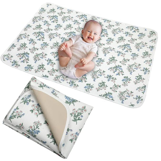 Baby Diaper Changing Pad, 19.7"x25.6" Waterproof Changing Pad Liners with 100% Muslin Cotton Front Top and Leather Back, Soft and Absorbent Portable Changing Mat for Travel, Changing Station
