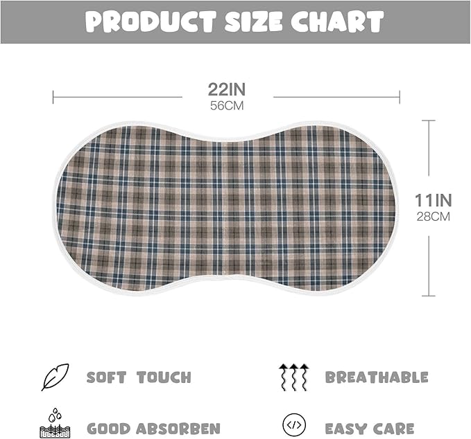 Brown Plaid Checkered Baby Muslin Burp Cloths Set of 2 Geometric Gingham Muslin Washcloths Rustic Patch Milk Spit Up Rags Soft Newborn Towel for Unisex Boys and Girls, 22 x 11 Inch