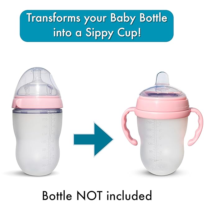 Sippy Spout Nipples with Bottle Handles for Comotomo Baby Bottles 2-Pack, Soft Food Grade Silicone Spout, Transition Nipples, Converts Baby Bottle to Sippy Cup, Spill Proof, BPA-Free, 4+ months (Pink)