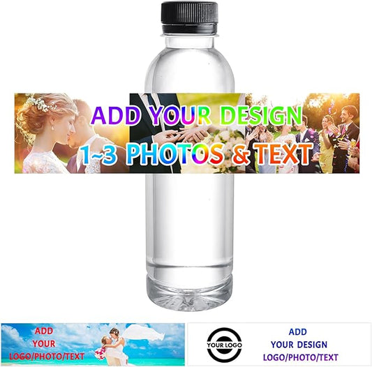 50 Pcs Personalized Water Bottle Labels With Business Logo - Custom Waterproof Printable Photo Wrappers Stickers for Tradeshow Giveaways
