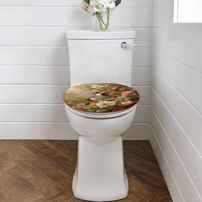 Hummingbird with Flower Toilet Seat Lid Cover Water Absorbent Toilet Seat Covers for Bathroom Protector Cover Keep Clean Tidy Universal for Most Toilet Bowl Lids