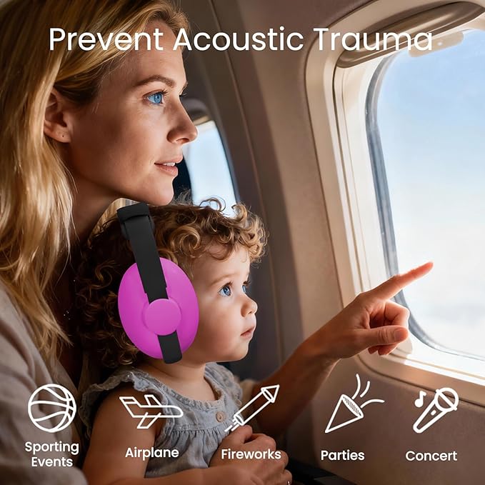 Baby Headphones for Noise Protection - Infant Ear Muffs Noise Protection - Toddler Noise Cancelling Headphones - Baby Ear Protection for 0 to 36 Months, Adjustable - Pink