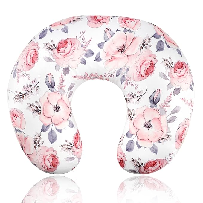 Nursing Pillow Cover Girls, Floral Breastfeeding Pillow Cover for Baby, Snug Fits Newborn Nursing Pillow Case, Super Soft Breathable, Pink Flower