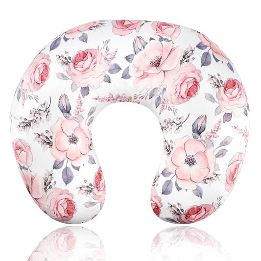 Nursing Pillow Cover Girls, Floral Breastfeeding Pillow Cover for Baby, Snug Fits Newborn Nursing Pillow Case, Super Soft Breathable, Pink Flower