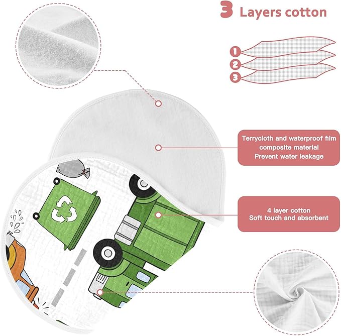 Garbage Trucks Car Burp Cloths Baby Boys Girls Absorbent Soft Cotton Burping Cloths Rags 1 Pack