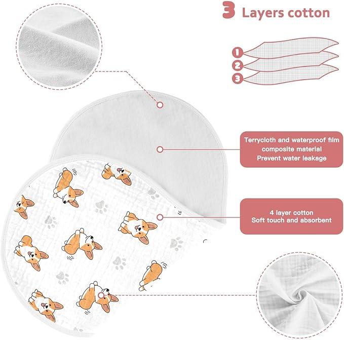 4 Pack Muslin Burp Cloths Cute Corgi Dogs White Cotton Baby Burp Cloths Absorbent Burping Cloth Soft Spit Up Rags for Newborn Must Haves 22x11 Inch