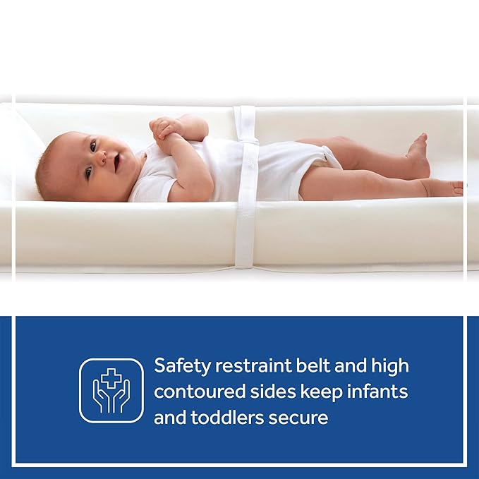 Sealy Baby Soybean Comfort Waterproof Diaper Changing Pad for Dresser or Table, Contoured 3-Sided, Wipeable Easy to Clean Surface & Durable Premium Foam, Made in USA, White, 32 x 16"