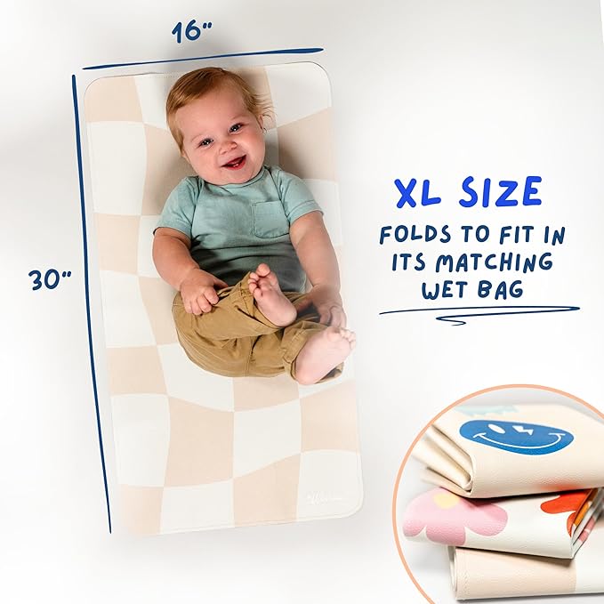 Portable Changing Mat with Reusable Waterproof Wet Bag, (16 x 30 Inches) Baby Changing Mat, Non-Toxic Changing Pad Portable Folds and Wipes Clean, Baby Changing Pad Travel (Floral)