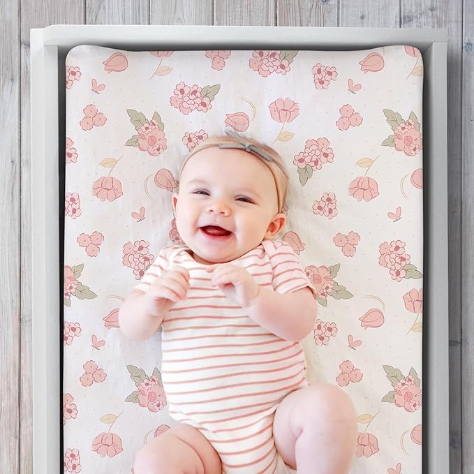 The Peanutshell Baby Girl Changing Pad Covers Set of 3 - Ultra Soft Baby Cover - Fits Standard Changing Table Pads, Durable, Machine Washable Sheets - Wildest Dreams