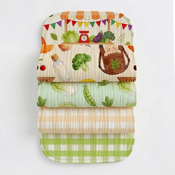 5 Pack Baby Burp Cloths, Soft Cotton Garden Harvest & Farm Market Theme Burp Cloths, Super Absorbent Cute Watercolor Vegetable Print Washcloths, Newborn Baby Essentials Gift Set