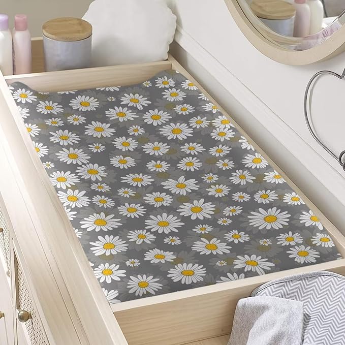 Daisy Diaper Change Table Covers Stretchy Changing Pad Cover for Baby Removable Diaper Pad Covers for Changing Table 16x32 Inch Gift for Friends
