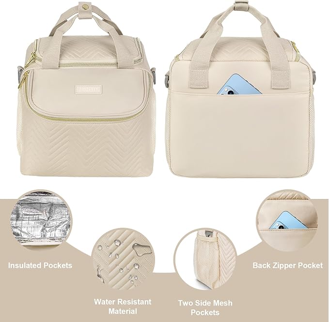 Wearable Breast Pump Bag,Breastmilk Cooler Travel Bag Compatible with Momcozy/Eufy/Elvie/Willow/Medela Breast Pump with Ice Pack and Water Resistent Mat for 6 Baby Bottles Up to 9 Ounce,Khaki